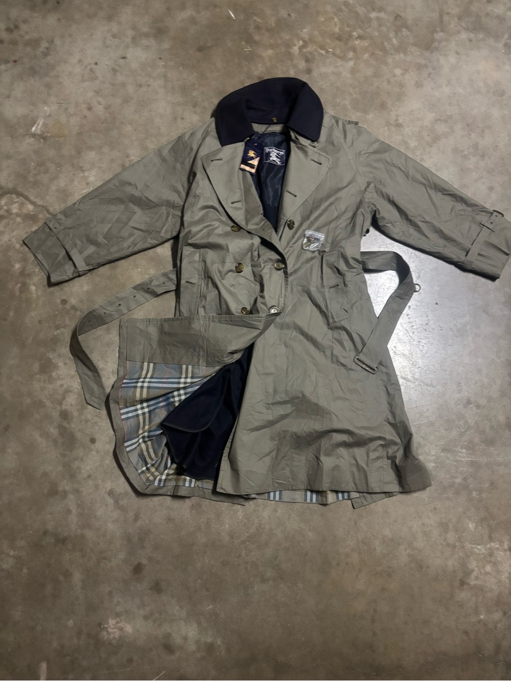Burberry Olive Trench Coat with Black Contrast Collar